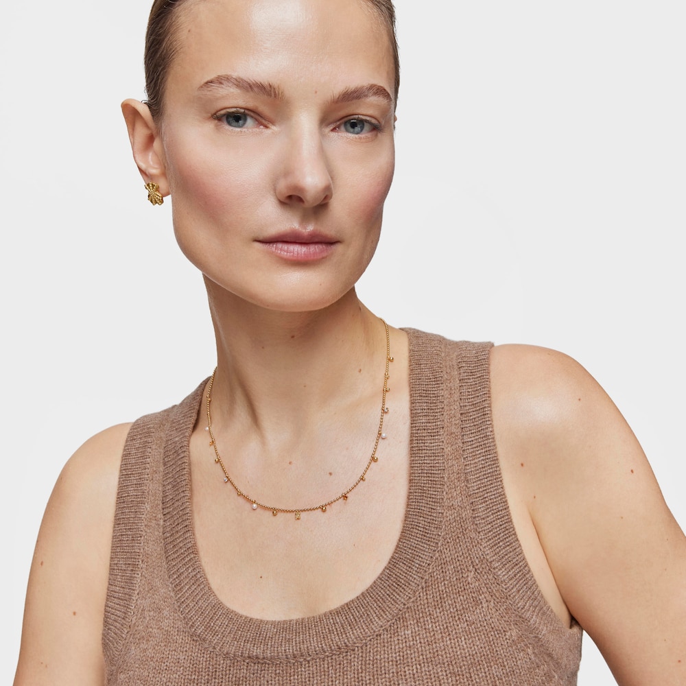 Collier en argent plaqu&eacute; or 18&nbsp;ct, perles de culture et pierres pr&eacute;cieuses court TOUS Grain