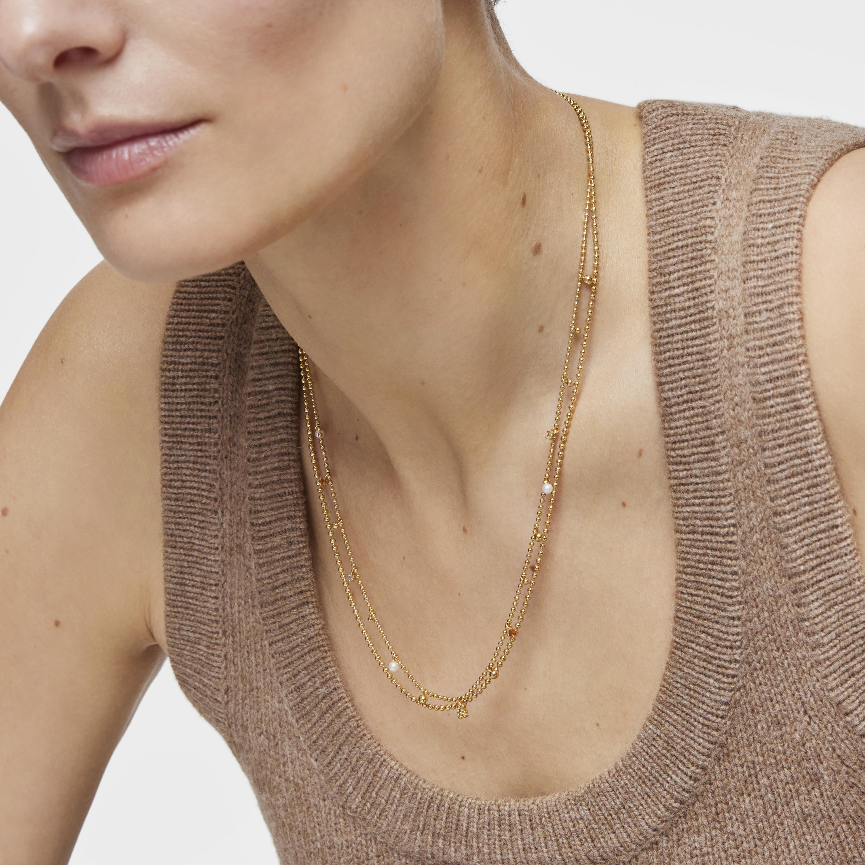 Short Necklace with 18K gold vermeil, cultured pearls and gemstones TOUS Grain