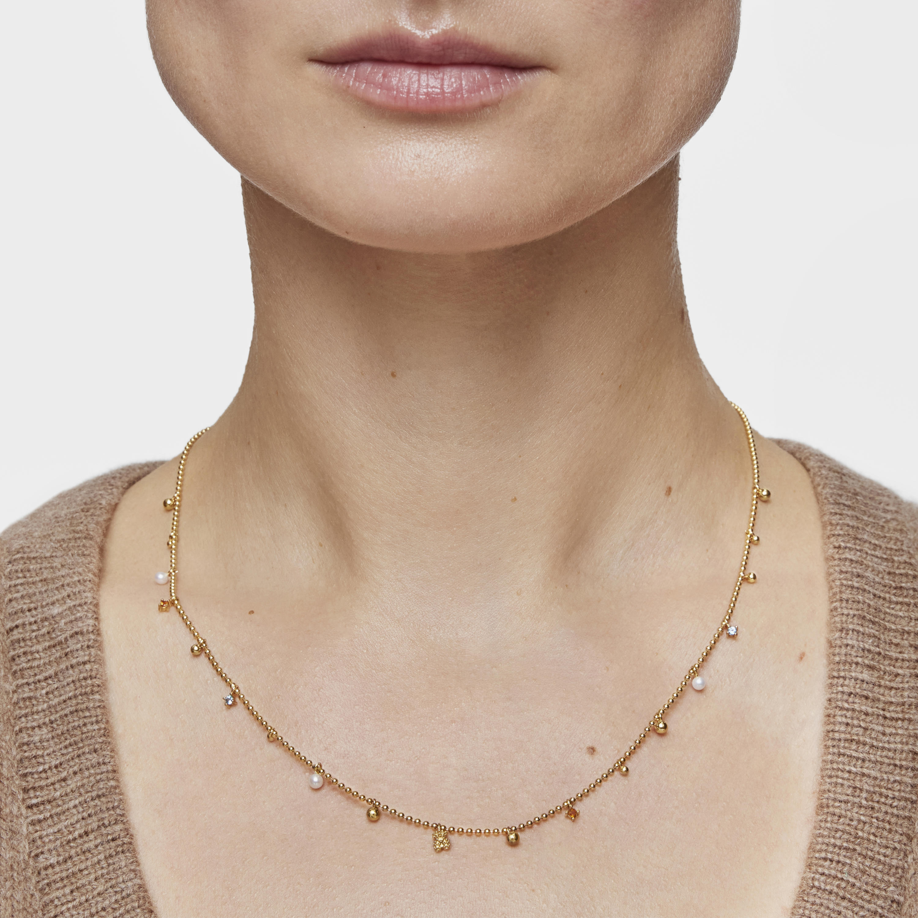 Short Necklace with 18K gold vermeil, cultured pearls and gemstones TOUS Grain