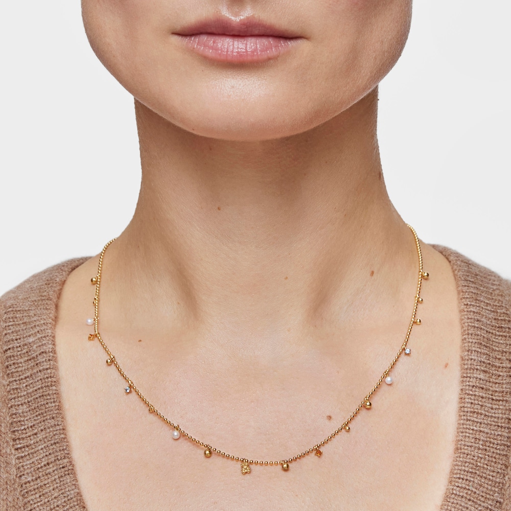 Collier en argent plaqu&eacute; or 18&nbsp;ct, perles de culture et pierres pr&eacute;cieuses court TOUS Grain