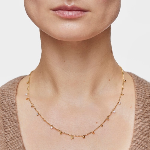 Collar corto con baño de oro de 18 kt sobre plata, perlas cultivadas y gemas TOUS Grain