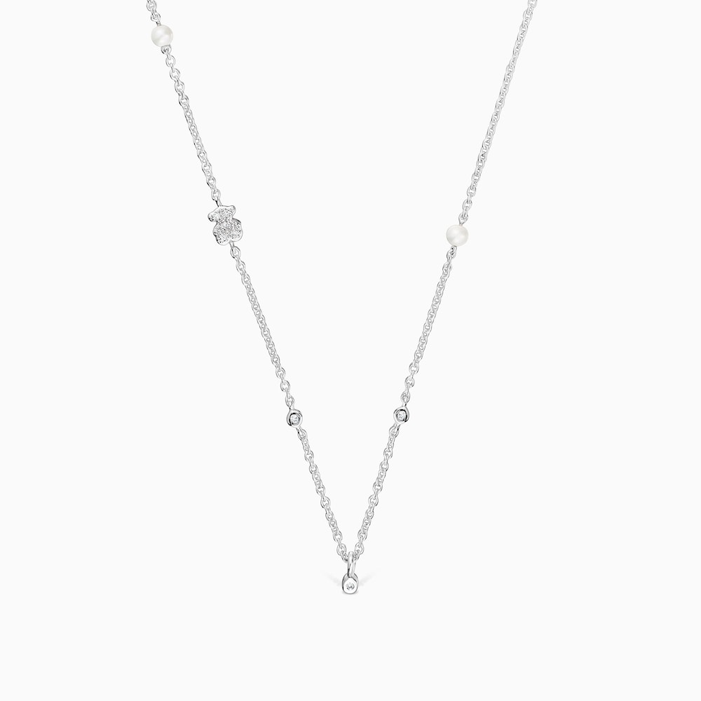 Collar corto de oro blanco con diamantes, perlas cultivadas y motivos TOUS Grain