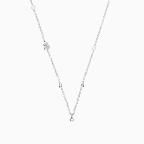 Collar corto de oro blanco con diamantes, perlas cultivadas y motivos TOUS Grain