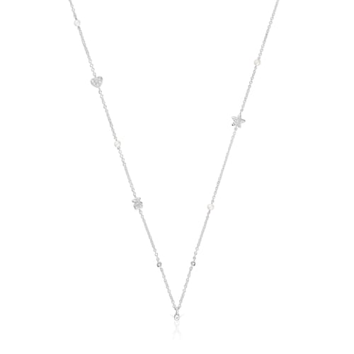 Collar corto de oro blanco con diamantes, perlas cultivadas y motivos TOUS Grain