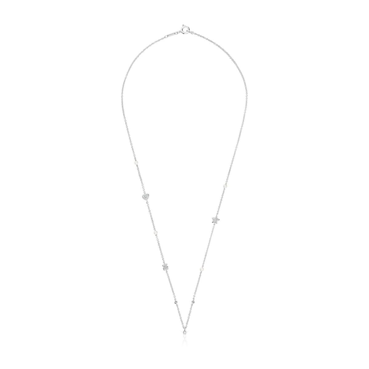 Short white-gold Necklace with diamonds, cultured pearls and motifs TOUS Grain