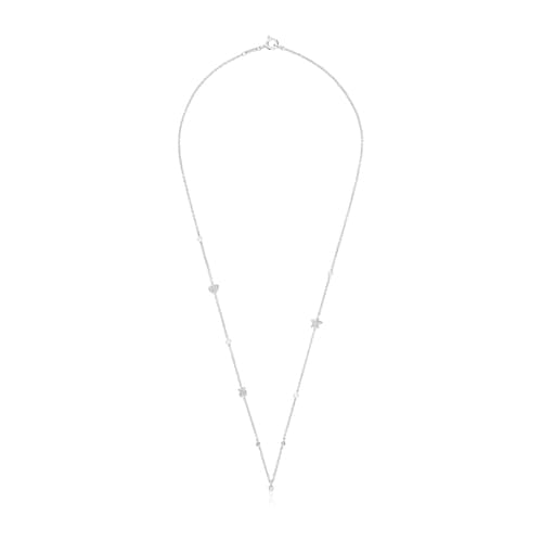 Collar corto de oro blanco con diamantes, perlas cultivadas y motivos TOUS Grain
