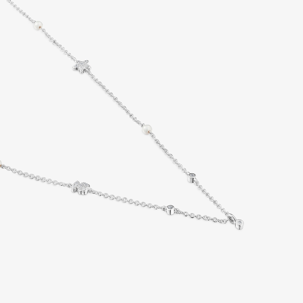 Collar corto de oro blanco con diamantes, perlas cultivadas y motivos TOUS Grain