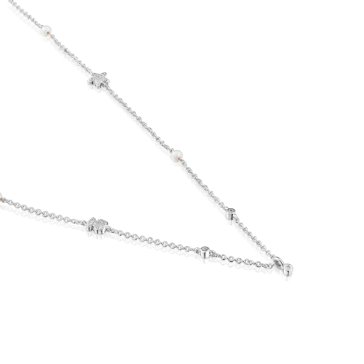 Short white-gold Necklace with diamonds, cultured pearls and motifs TOUS Grain