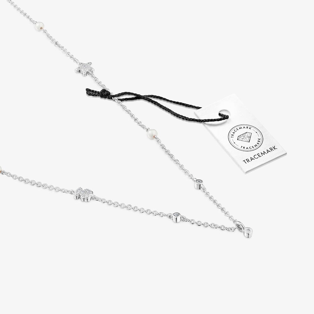 Collar corto de oro blanco con diamantes, perlas cultivadas y motivos TOUS Grain