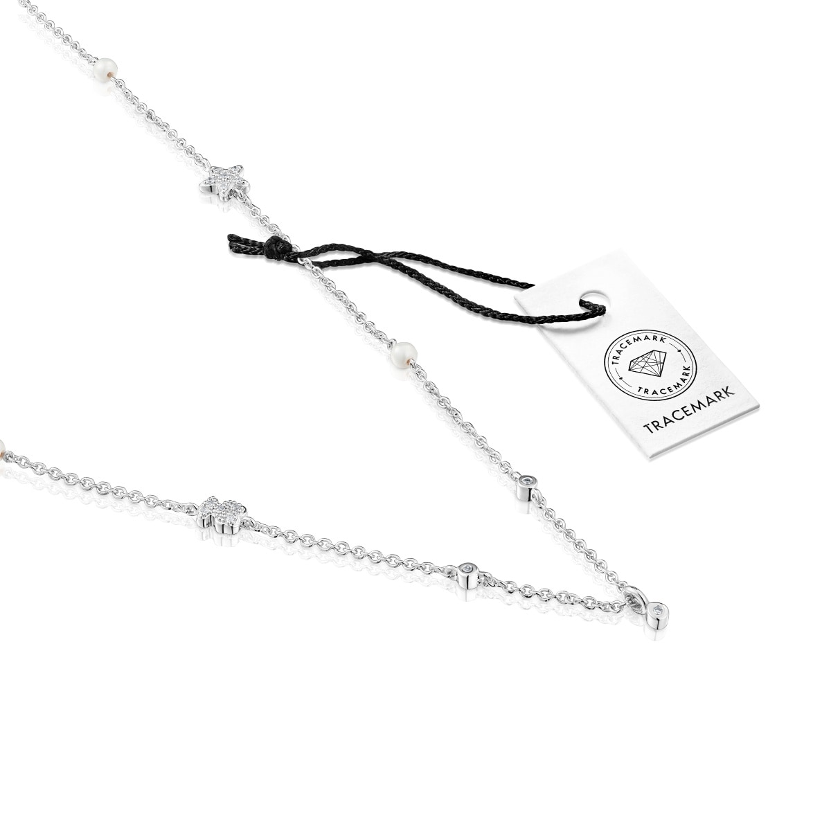 Short white-gold Necklace with diamonds, cultured pearls and motifs TOUS Grain