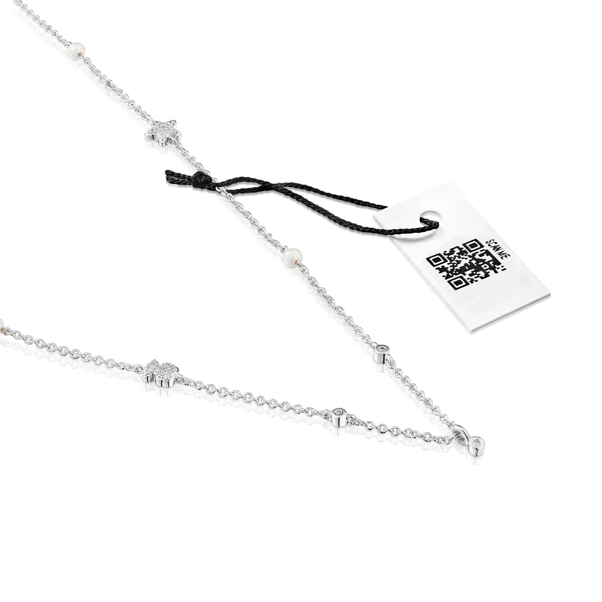 Short white-gold Necklace with diamonds, cultured pearls and motifs TOUS Grain