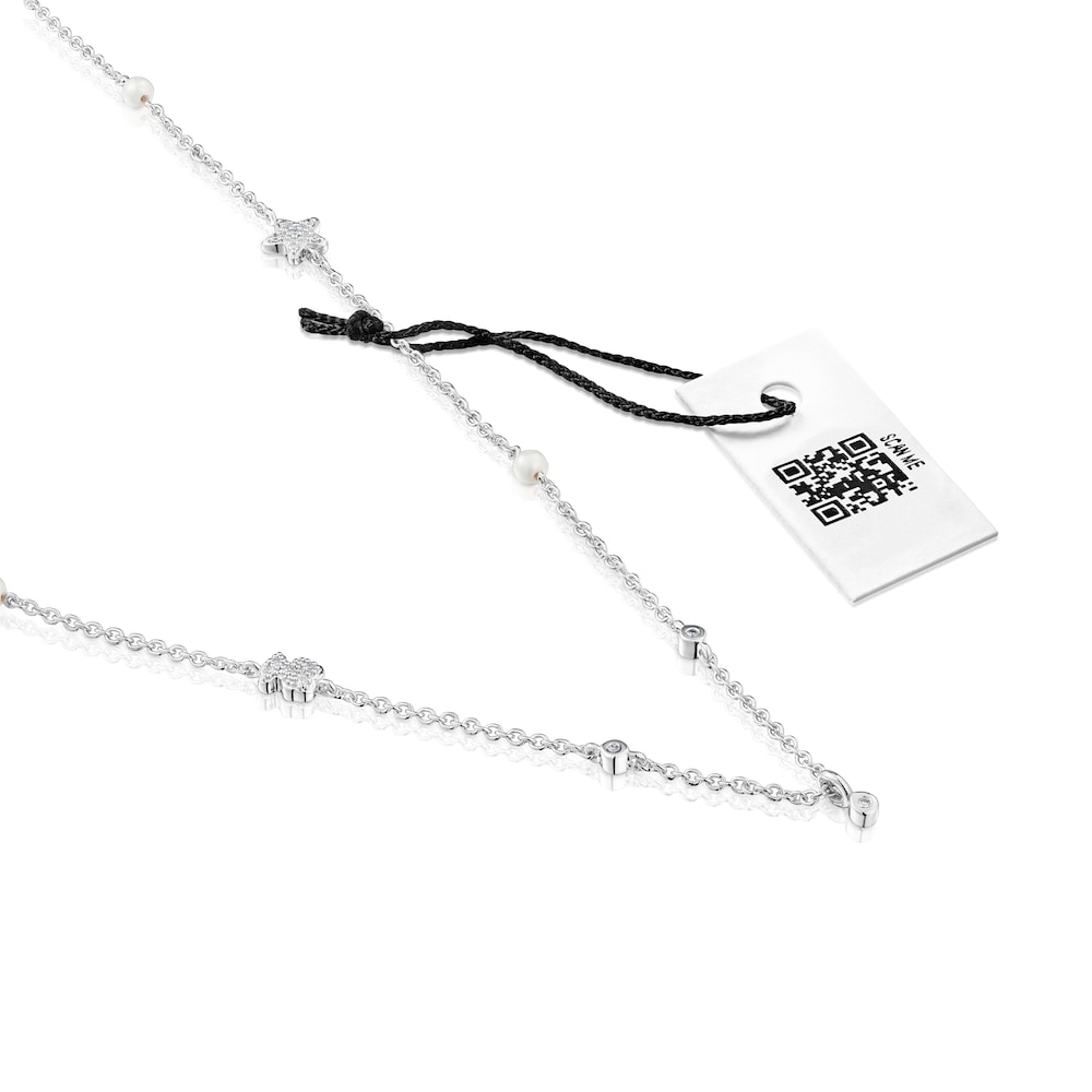 Short white-gold Necklace with diamonds, cultured pearls and motifs TOUS Grain image number 4