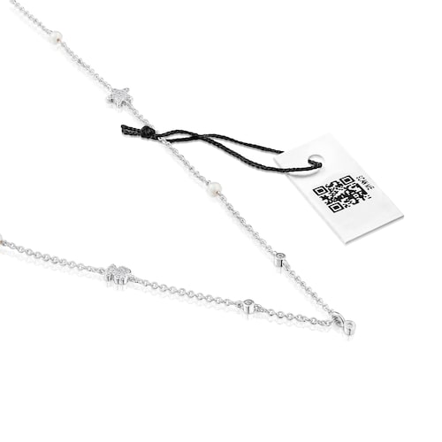 Collar corto de oro blanco con diamantes, perlas cultivadas y motivos TOUS Grain