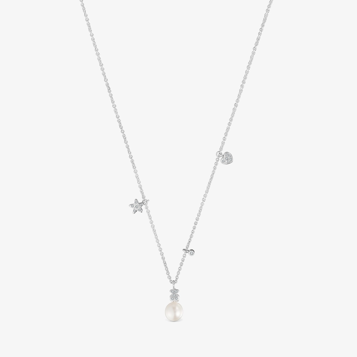 Tous - Collar Corto De Oro Blanco Con Diamantes, Perla Cultivada Y Motivos Tous Grain - Transparente