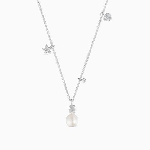 Colar curto em ouro branco com diamantes, p&eacute;rola cultivada e motivos TOUS Grain