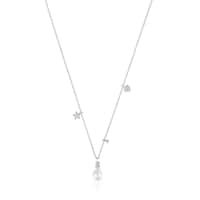 Short white-gold Necklace with diamonds, cultured pearl and motifs TOUS Grain