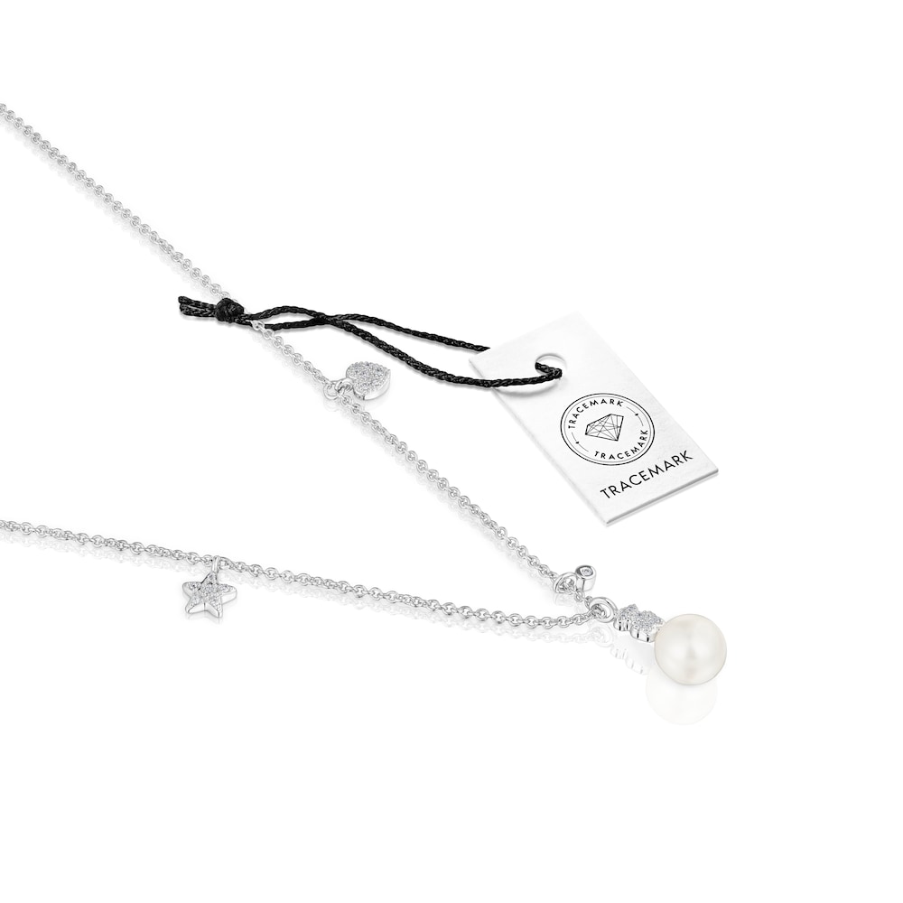 Collar corto de oro blanco con diamantes, perla cultivada y motivos TOUS Grain Collar corto de oro blanco con diamantes, perla cultivada y motivos TOUS Grain