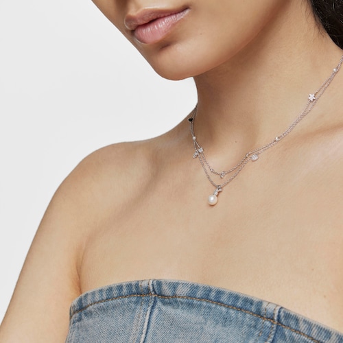 Collar corto de oro blanco con diamantes, perla cultivada y motivos TOUS Grain