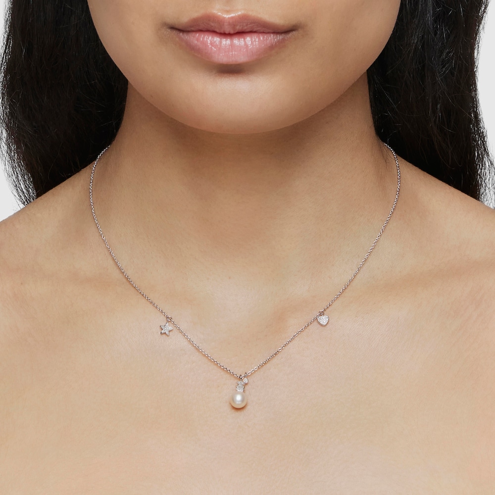 Collar corto de oro blanco con diamantes, perla cultivada y motivos TOUS Grain Collar corto de oro blanco con diamantes, perla cultivada y motivos TOUS Grain