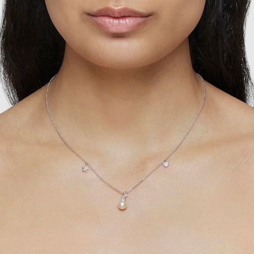 Collar corto de oro blanco con diamantes, perla cultivada y motivos TOUS Grain