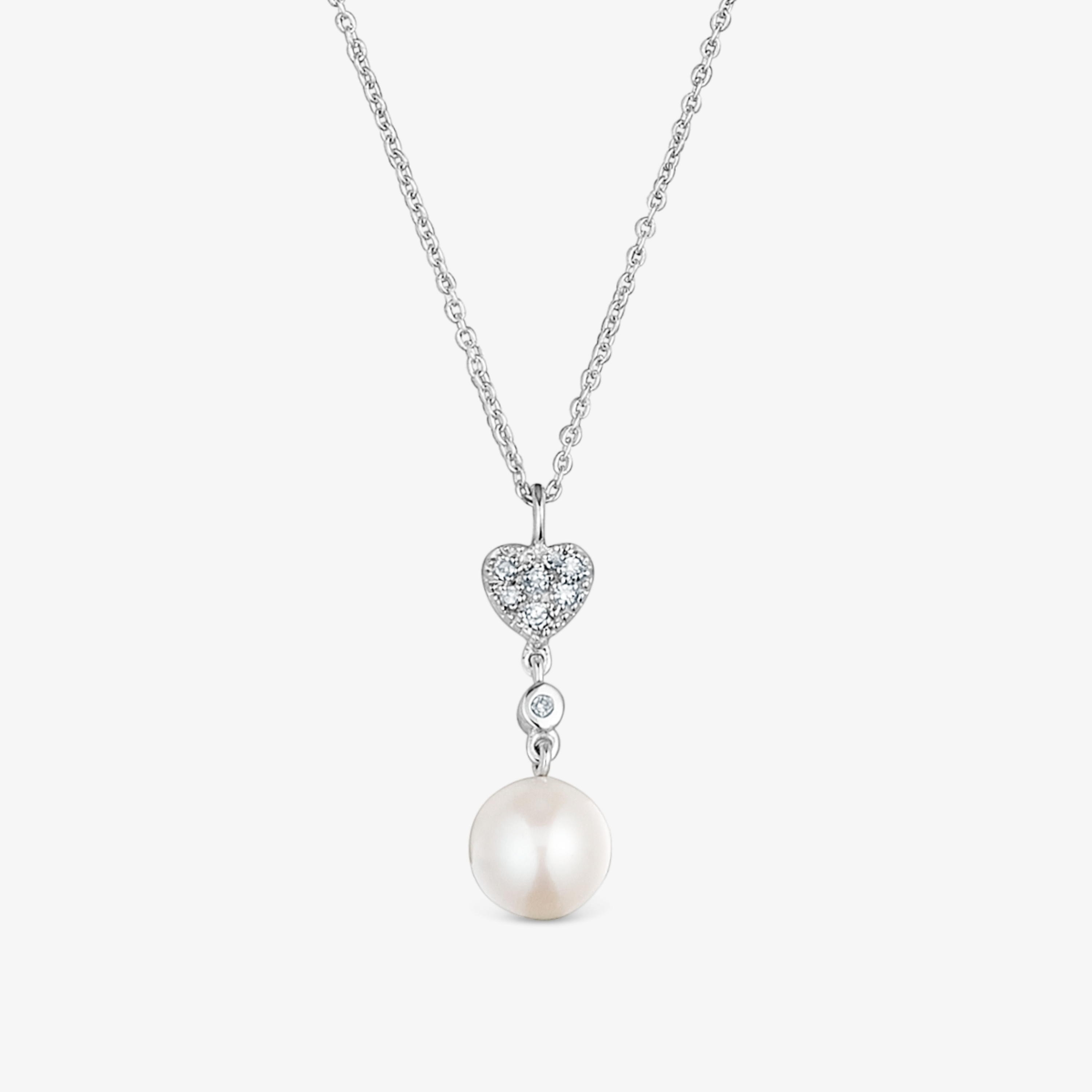 Short 18K white- gold heart Necklace with diamonds and cultured pearl TOUS Grain