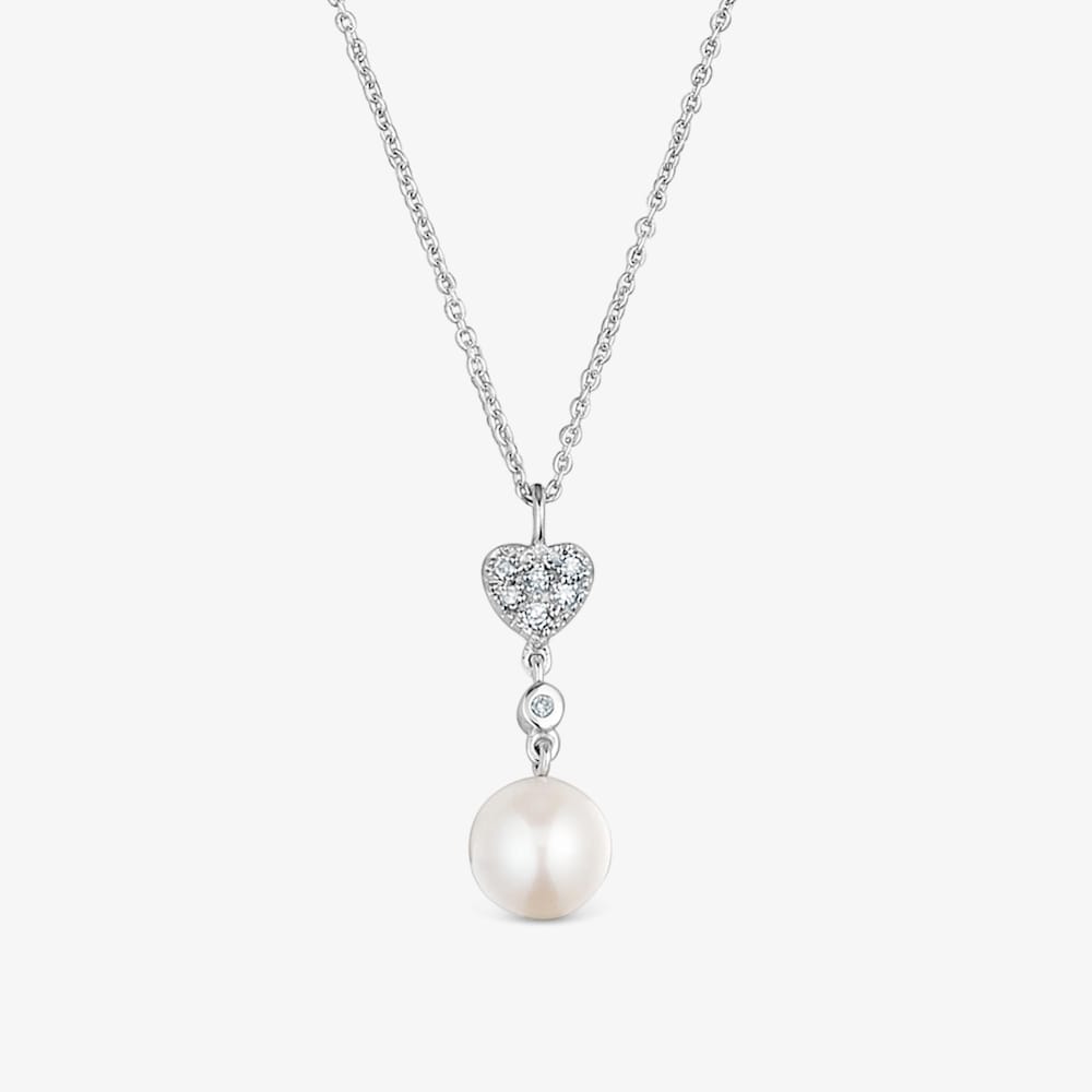 Kr&aacute;tky N&aacute;hrdeln&iacute;k z&nbsp;bieleho zlata so srdcom, diamantmi a&nbsp;kultivovanou perlou TOUS Grain