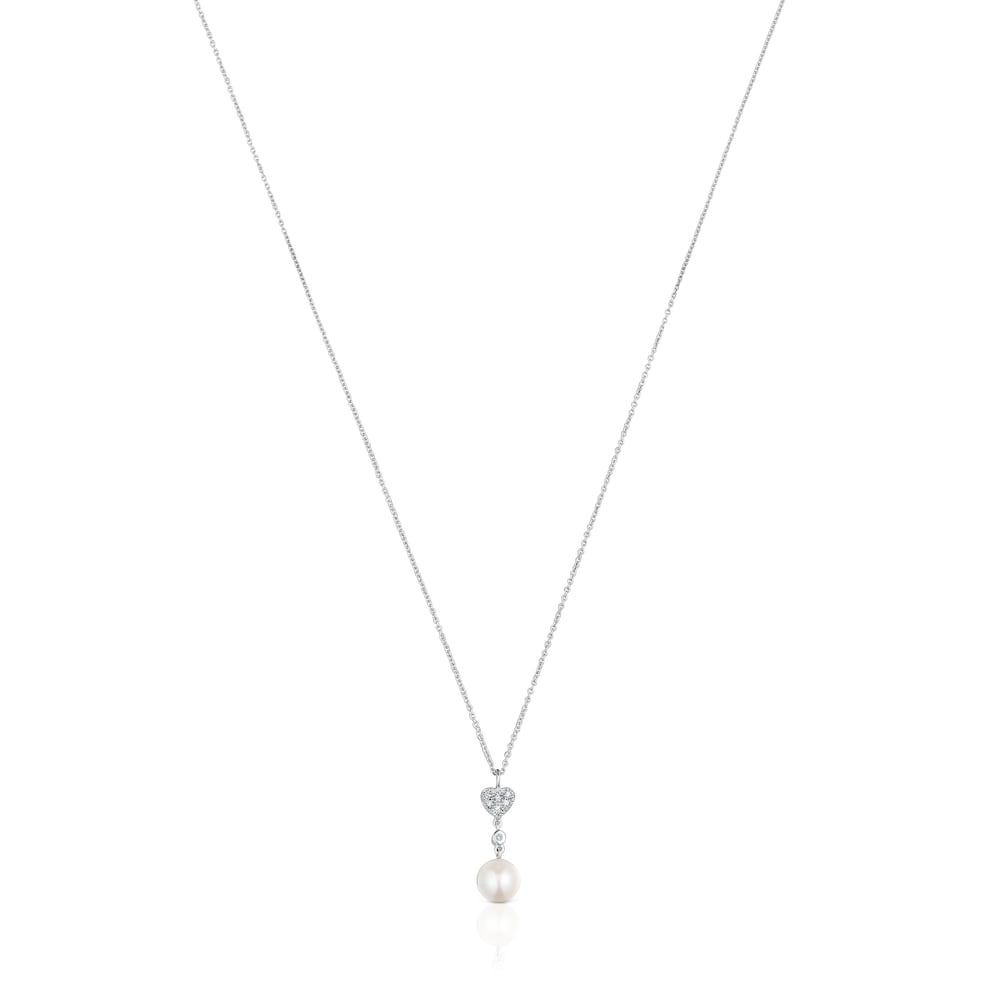 Short white-gold heart Necklace with diamonds and cultured pearl TOUS Grain