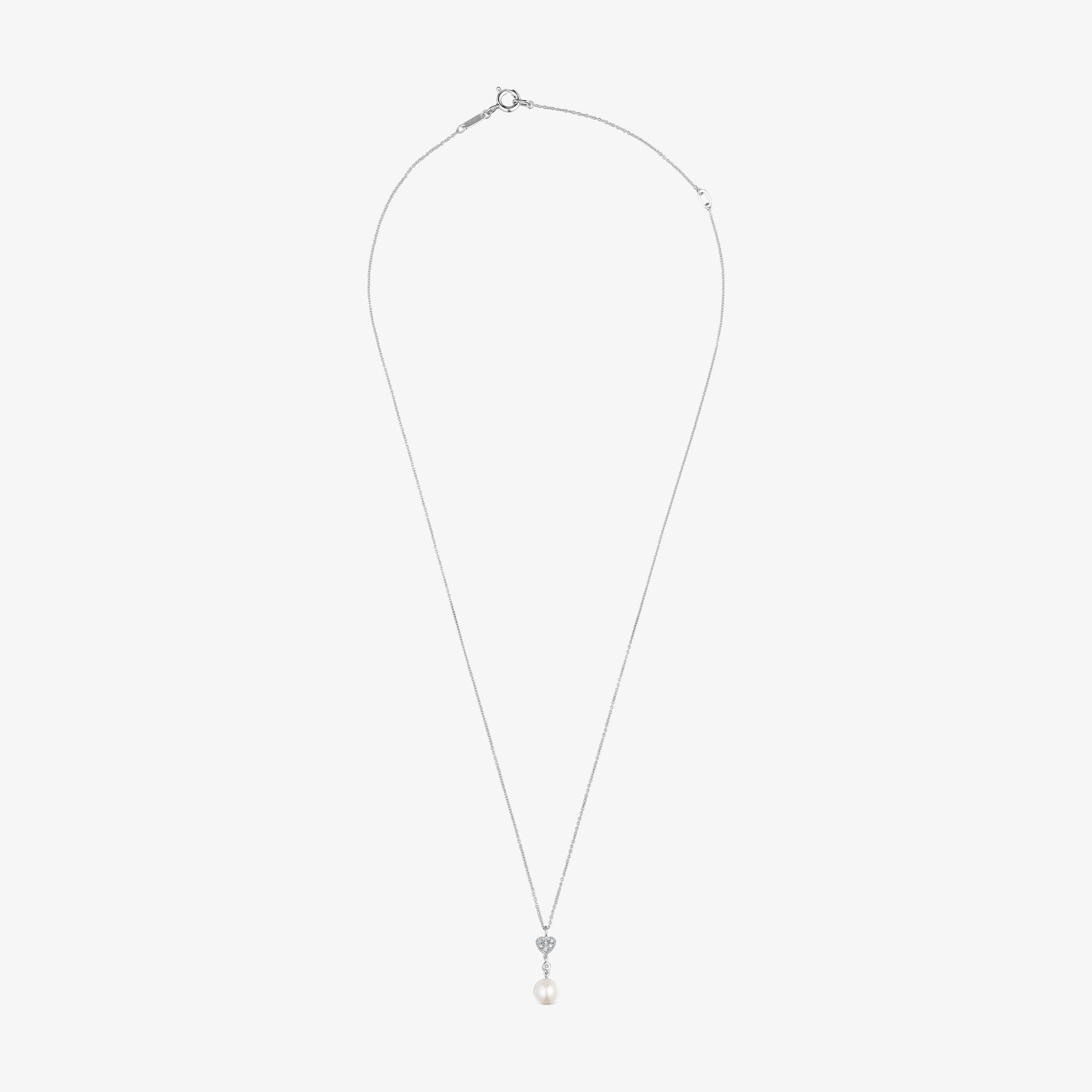 Short 18K white- gold heart Necklace with diamonds and cultured pearl TOUS Grain