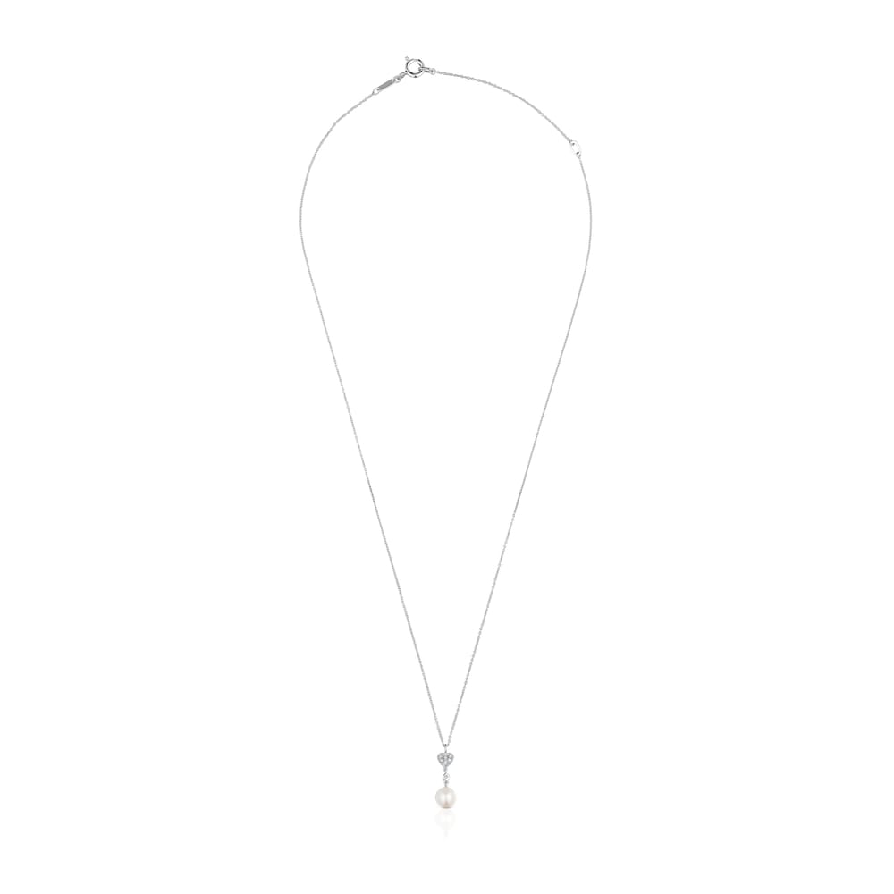 Short white-gold heart Necklace with diamonds and cultured pearl TOUS Grain