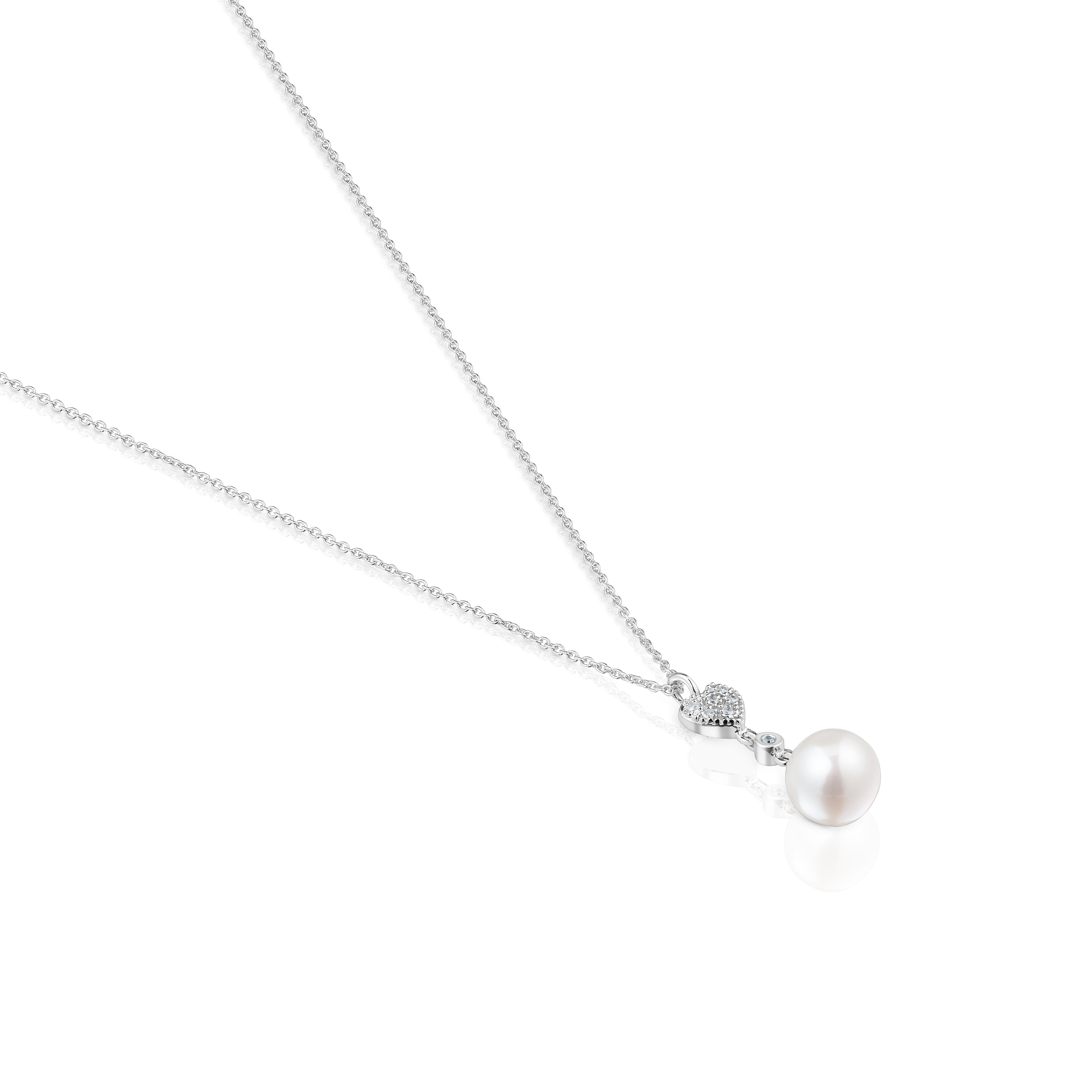 Collar corto corazón de oro blanco con diamantes y perla cultivada TOUS Grain