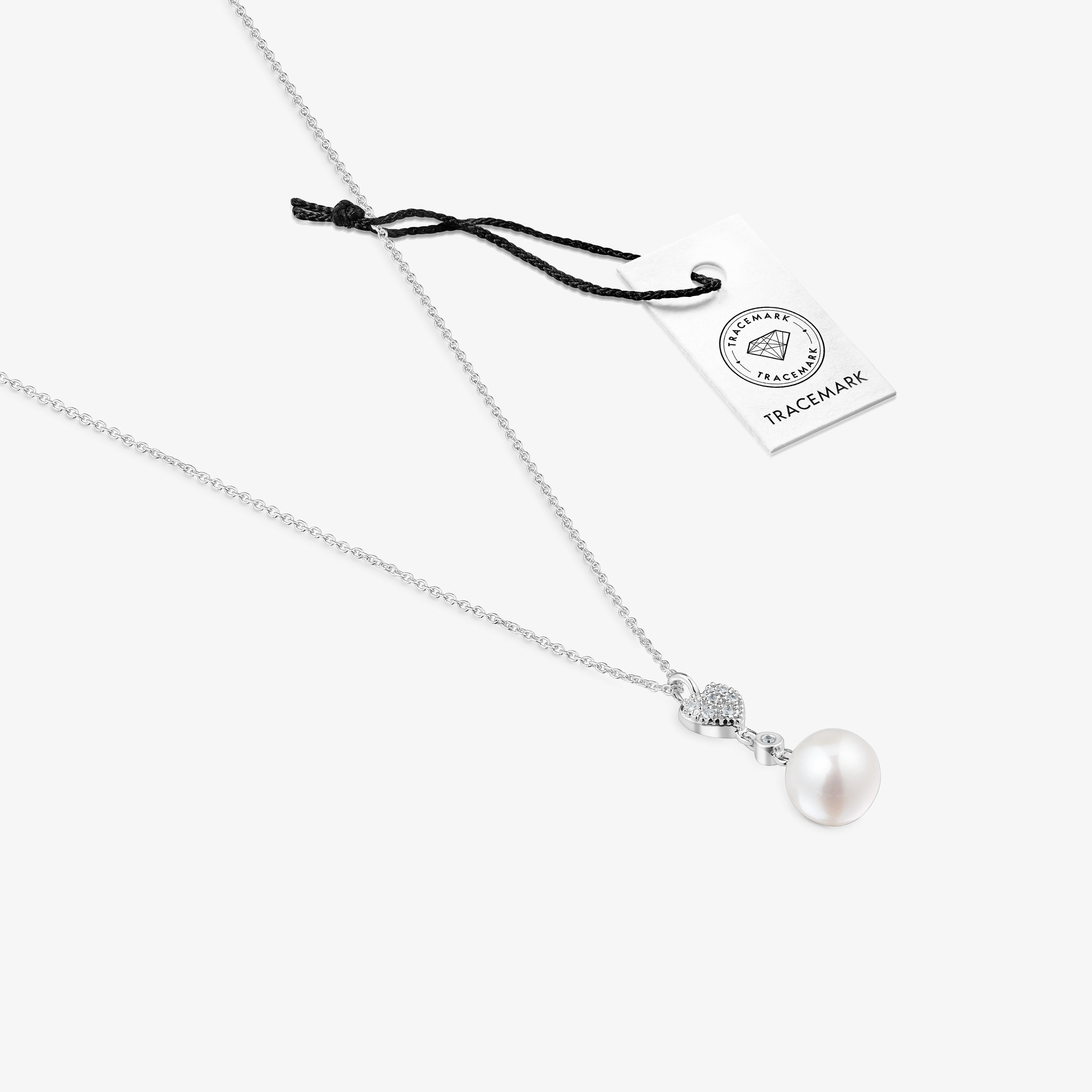 Short 18K white- gold heart Necklace with diamonds and cultured pearl TOUS Grain