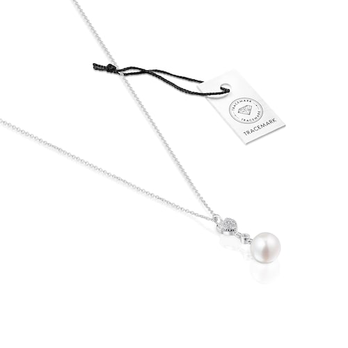Collar corto corazón de oro blanco con diamantes y perla cultivada TOUS Grain