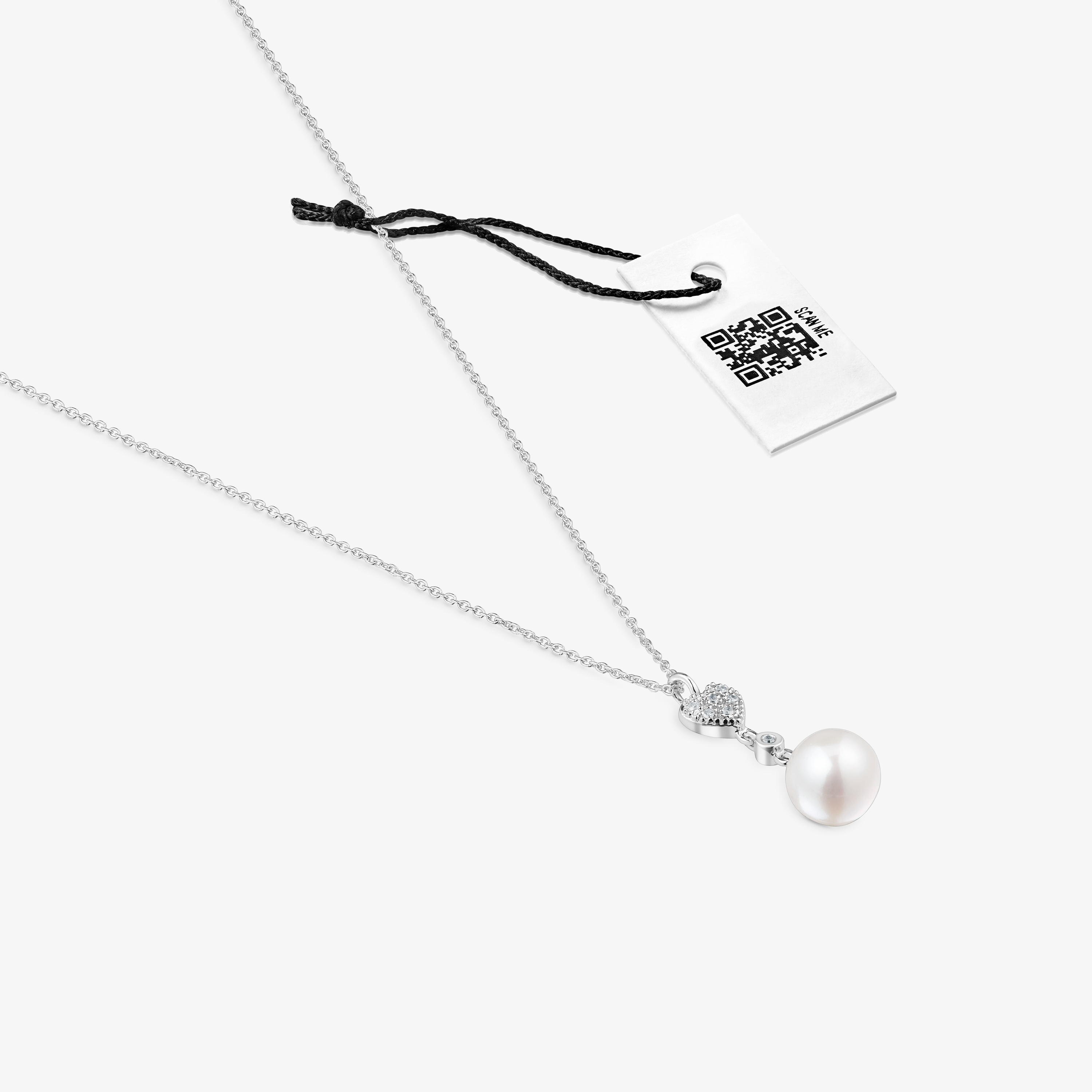 Short 18K white- gold heart Necklace with diamonds and cultured pearl TOUS Grain