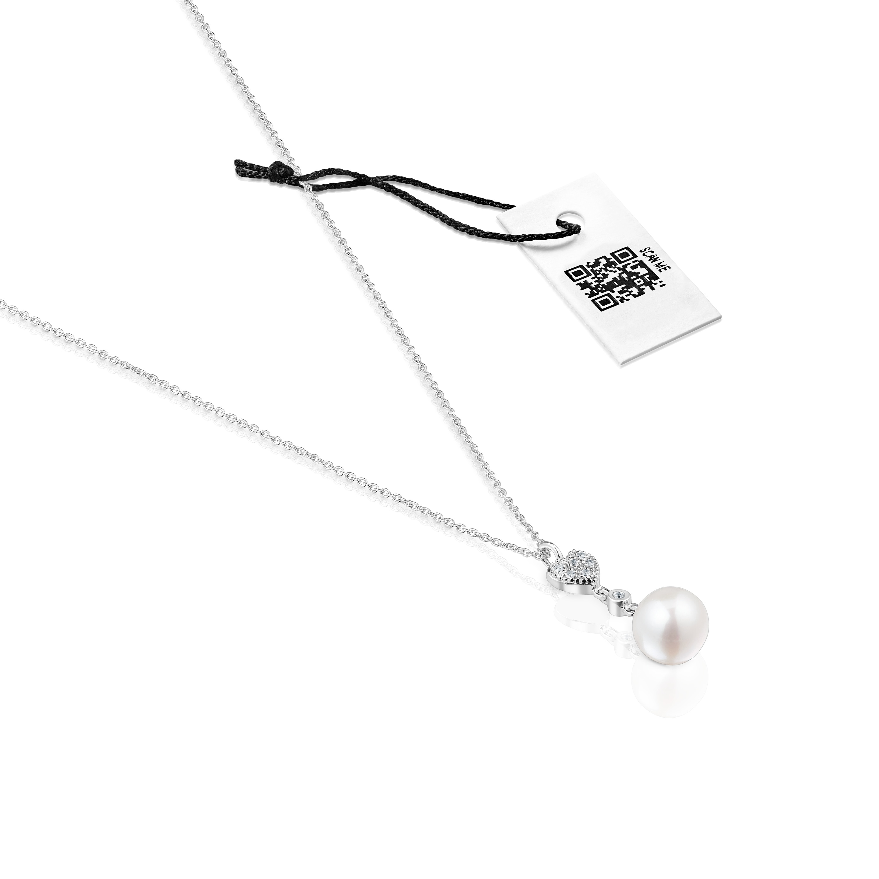 Collar corto corazón de oro blanco con diamantes y perla cultivada TOUS Grain