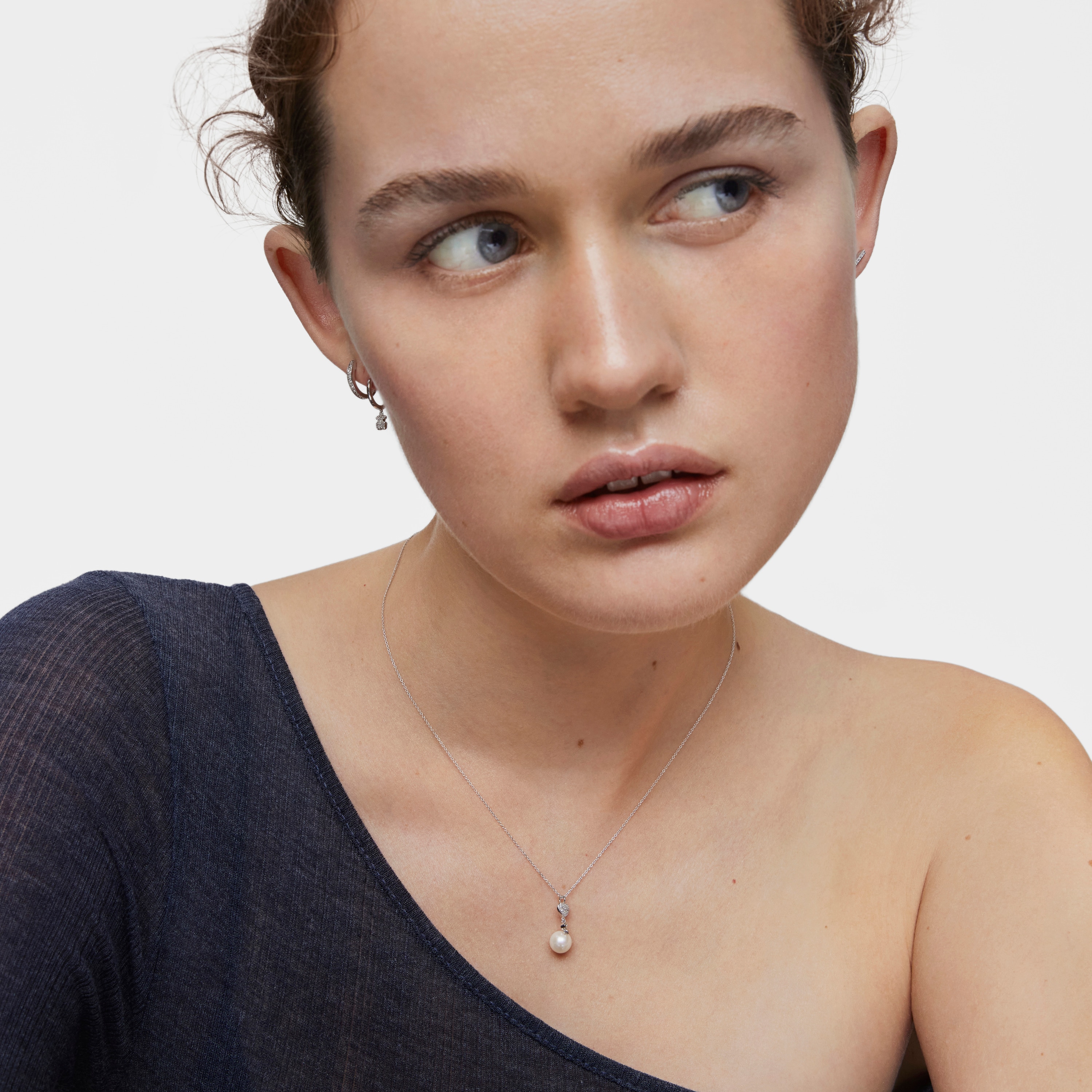 Short 18K white- gold heart Necklace with diamonds and cultured pearl TOUS Grain