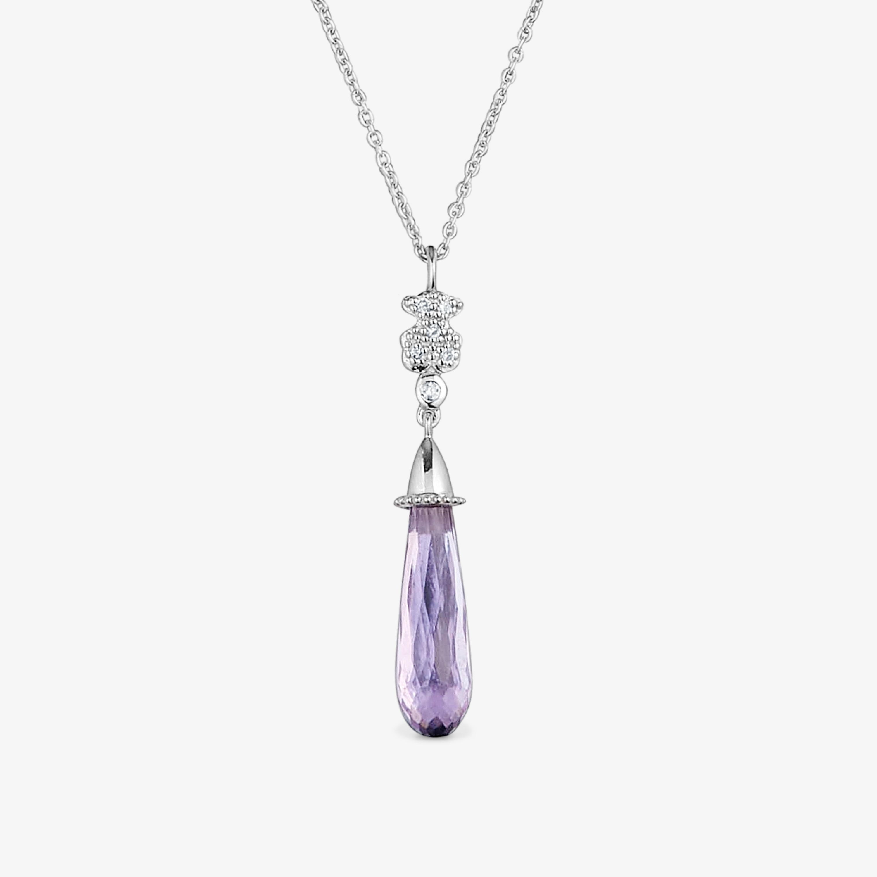 Short 18K white- gold bear Necklace with diamonds and amethyst TOUS Grain