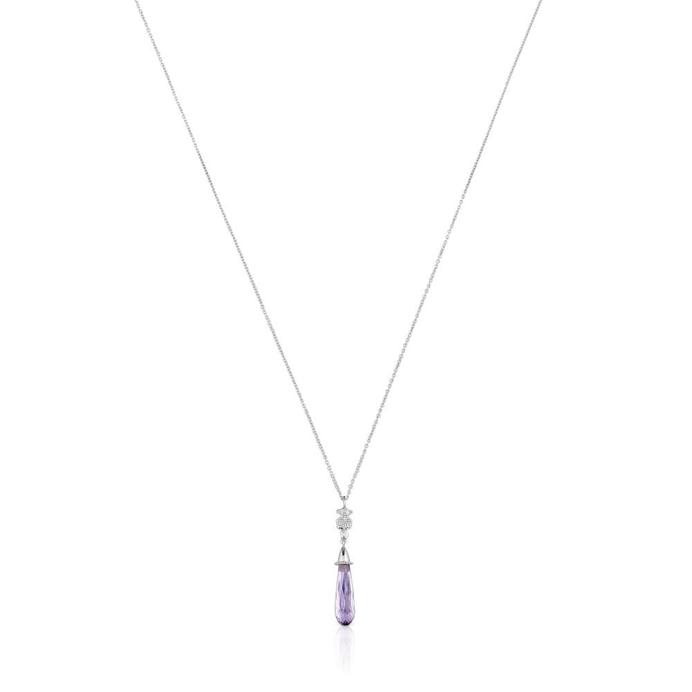 Short white-gold bear Necklace with diamonds and amethyst TOUS Grain