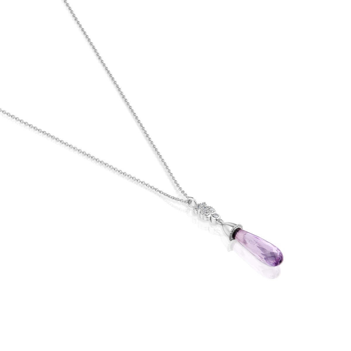 Short white-gold bear Necklace with diamonds and amethyst TOUS Grain