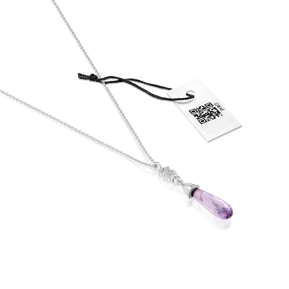 Kr&aacute;tk&yacute; N&aacute;hrdeln&iacute;k z&nbsp;b&iacute;l&eacute;ho zlata s&nbsp;medv&iacute;dkem, diamanty a&nbsp;ametystem TOUS Grain