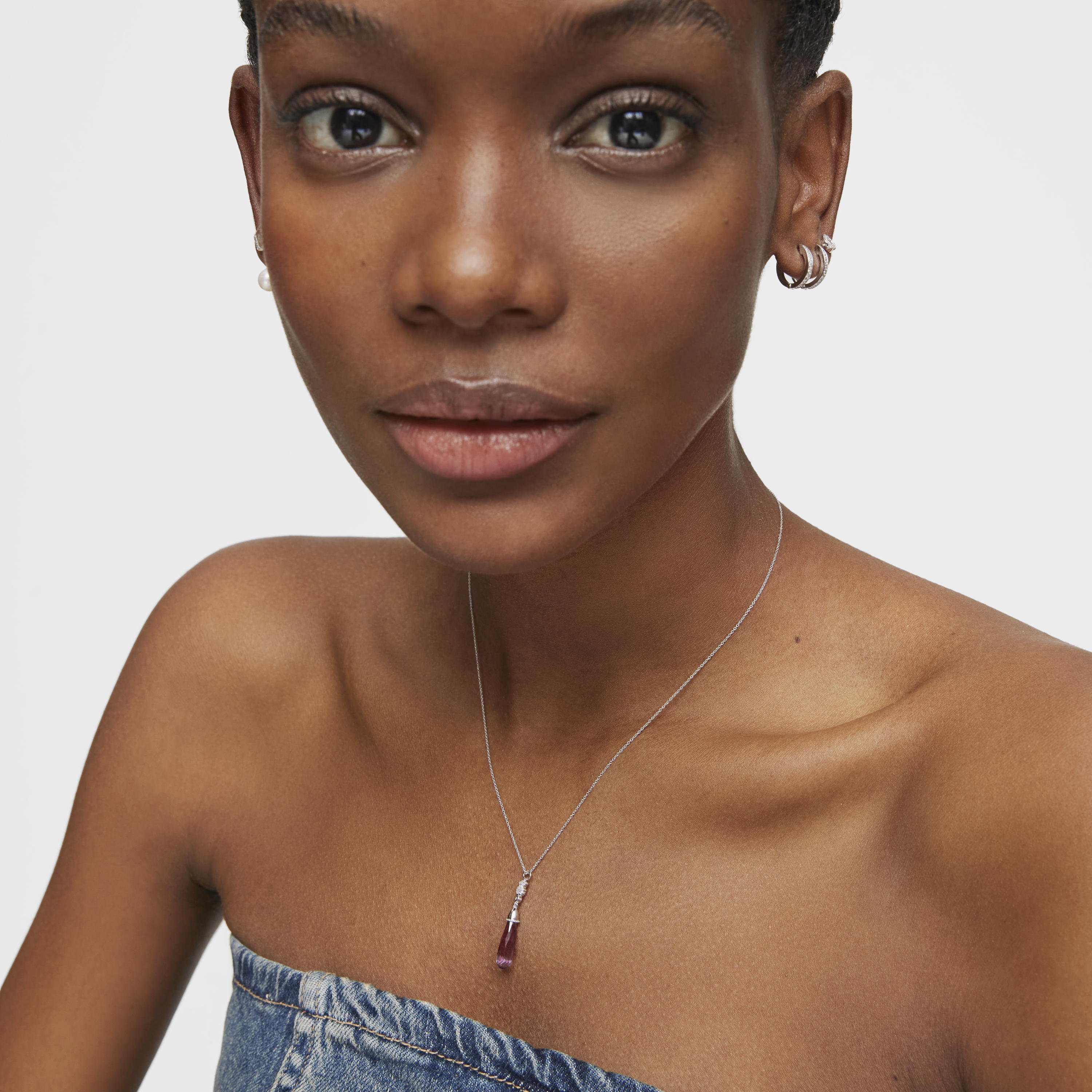 Short 18K white- gold bear Necklace with diamonds and amethyst TOUS Grain