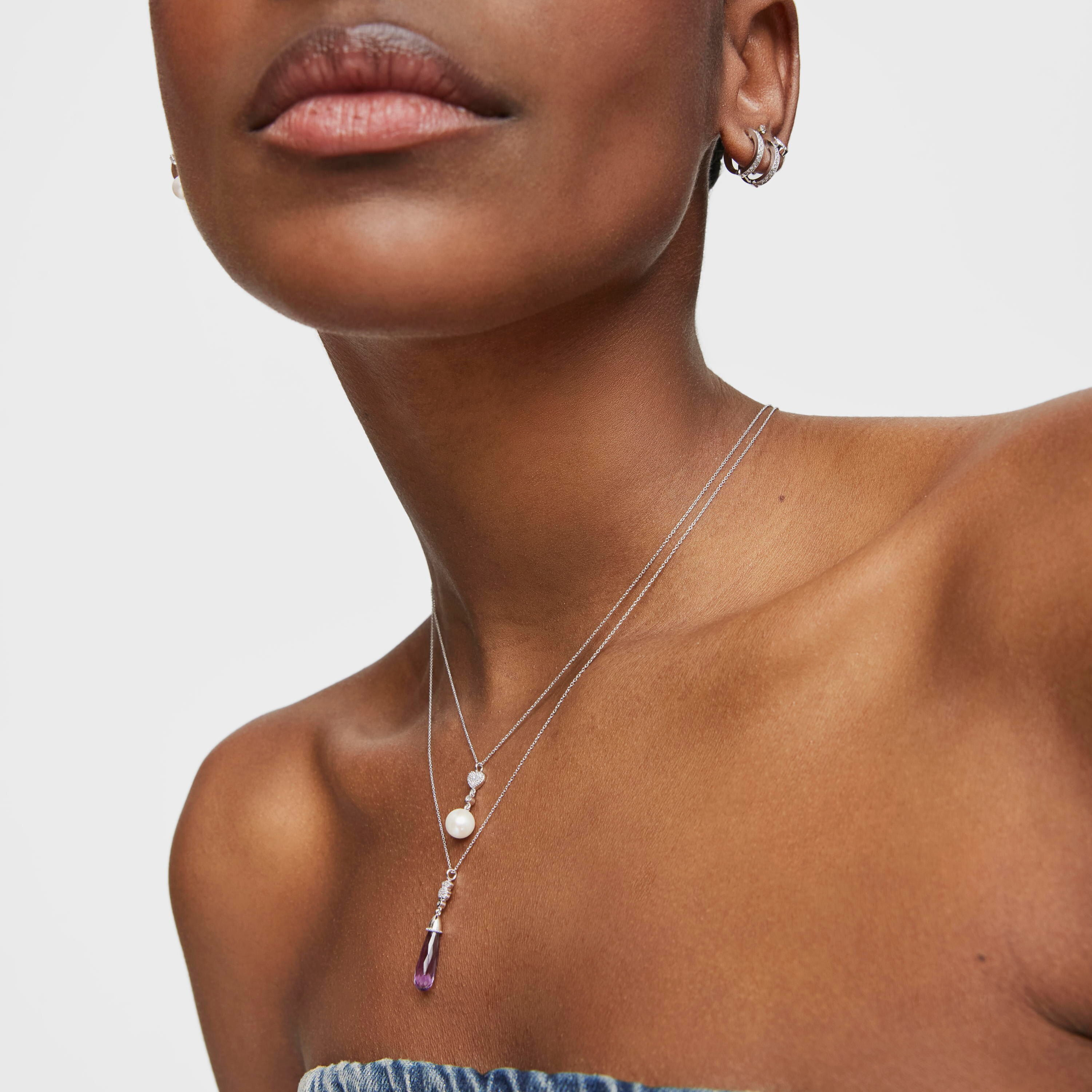 Short 18K white- gold bear Necklace with diamonds and amethyst TOUS Grain