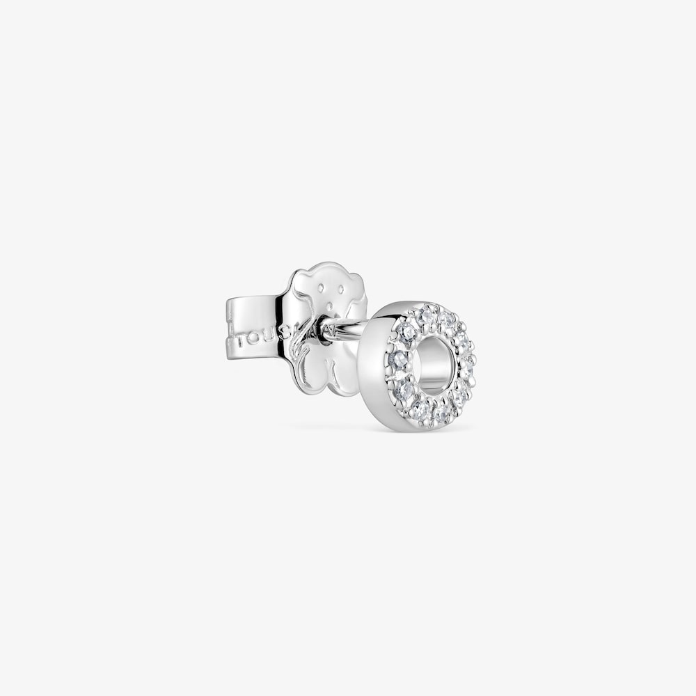 Pendiente suelto c&iacute;rculo peque&ntilde;o de oro blanco con diamantes TOUS Grain