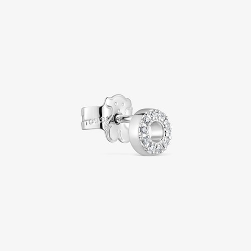 Pendiente suelto c&iacute;rculo peque&ntilde;o de oro blanco 18K con diamantes TOUS Grain