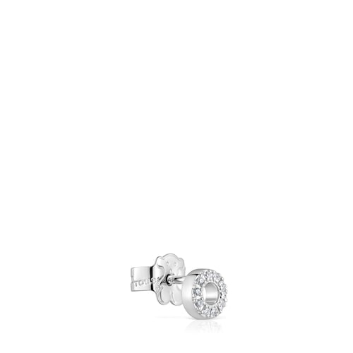 Pendiente suelto círculo pequeño de oro blanco con diamantes TOUS Grain