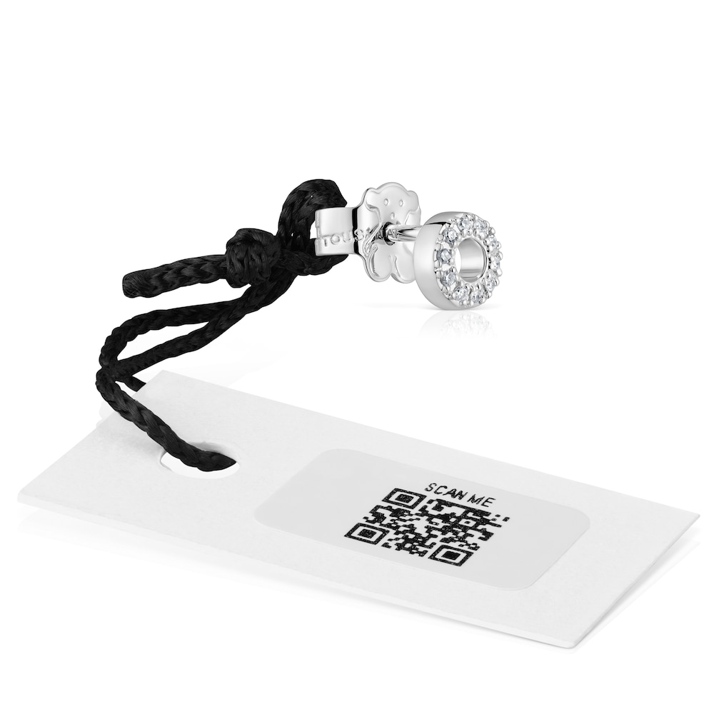 Pendiente suelto c&iacute;rculo peque&ntilde;o de oro blanco con diamantes TOUS Grain