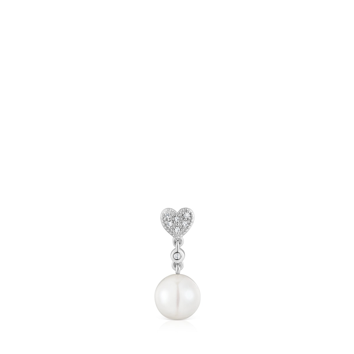 Short white-gold heart Single earring with diamonds and cultured pearl TOUS Grain