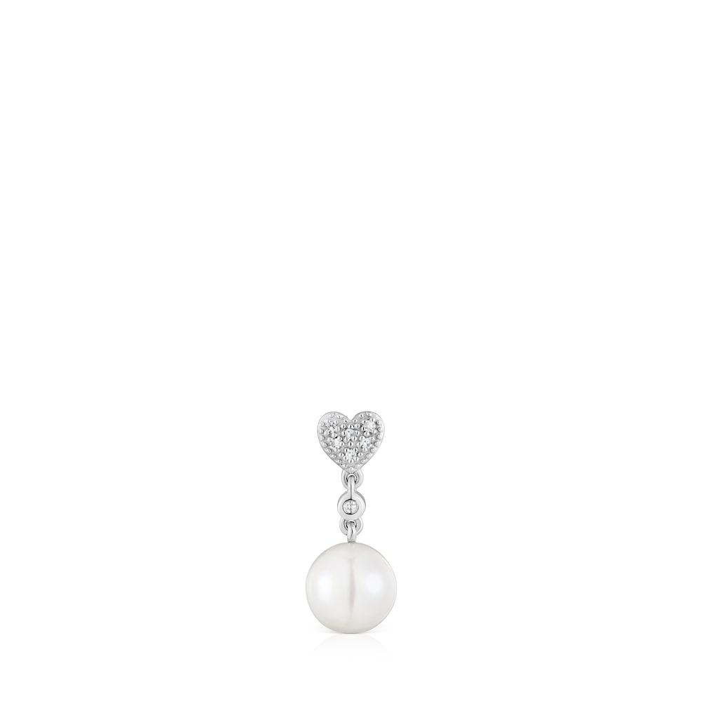 Short white-gold heart Single earring with diamonds and cultured pearl TOUS Grain image number 0