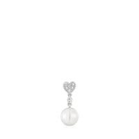 Short white-gold heart Single earring with diamonds and cultured pearl TOUS Grain