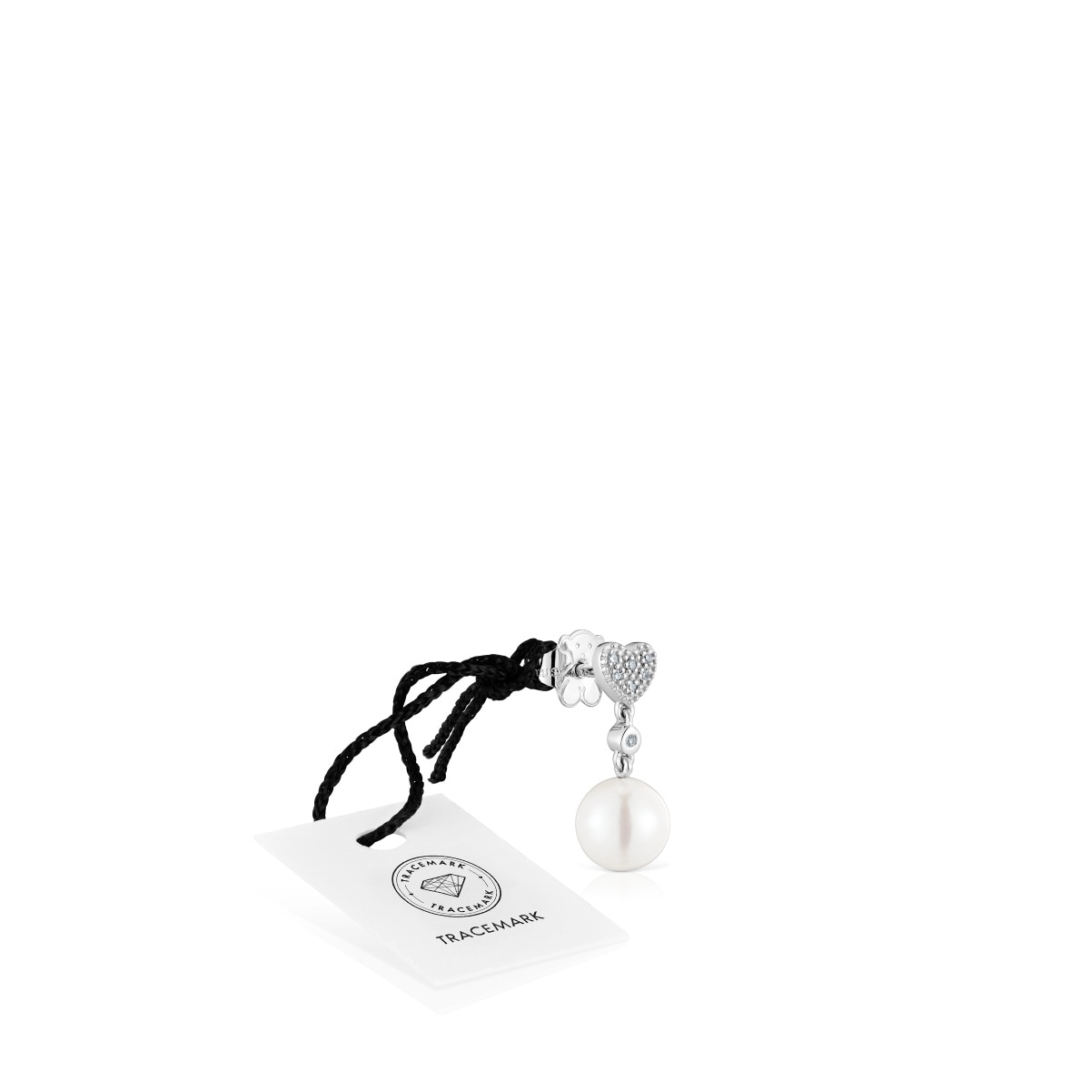 Short white-gold heart Single earring with diamonds and cultured pearl TOUS Grain