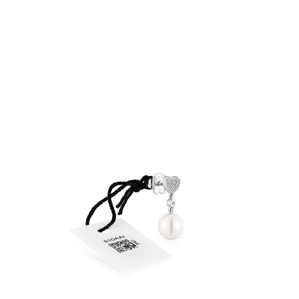 Short white-gold heart Single earring with diamonds and cultured pearl TOUS Grain